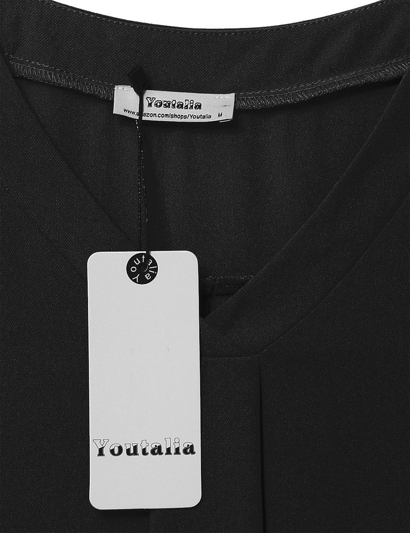 Youtalia Women Blouses for Work, Womens V Neck Chiffon Blouses 3/4 Roll-Up Sleeve Pleats Casual Wear Classy Tops Shirts for Leggings(Small, Black) - Image 5